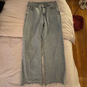 Princess Polly Light Blue Wide-Leg Split Hem Jeans